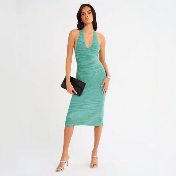 New Rumored - XS Riptide Midi Dress In Everglade Green - Picture 1 of 6